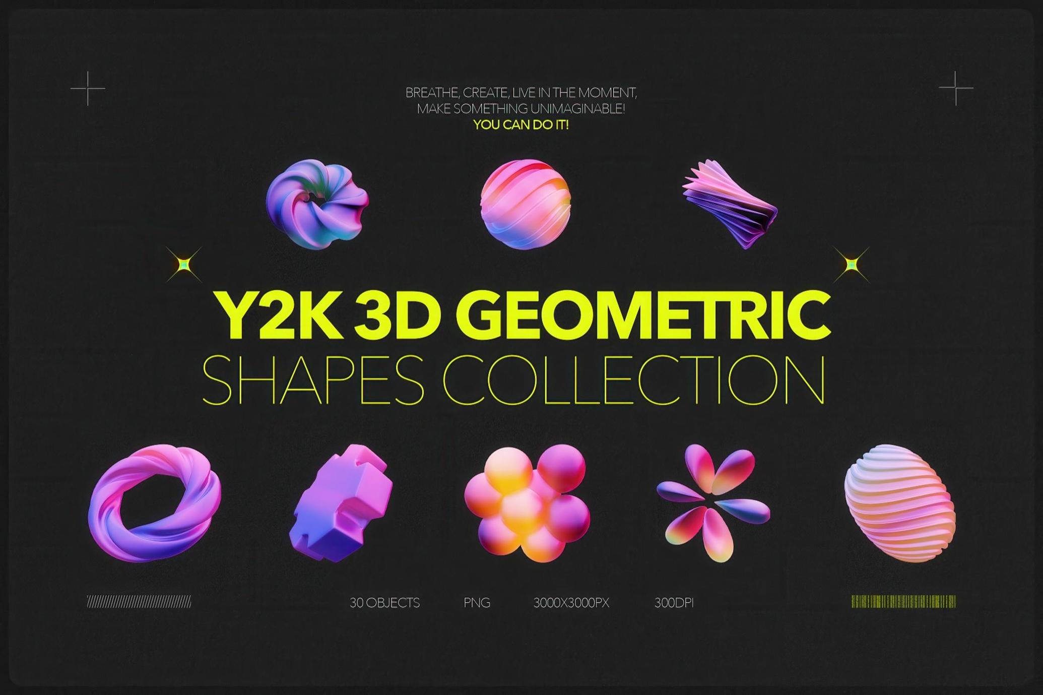 Y2K 3D Geometric Shapes Collection