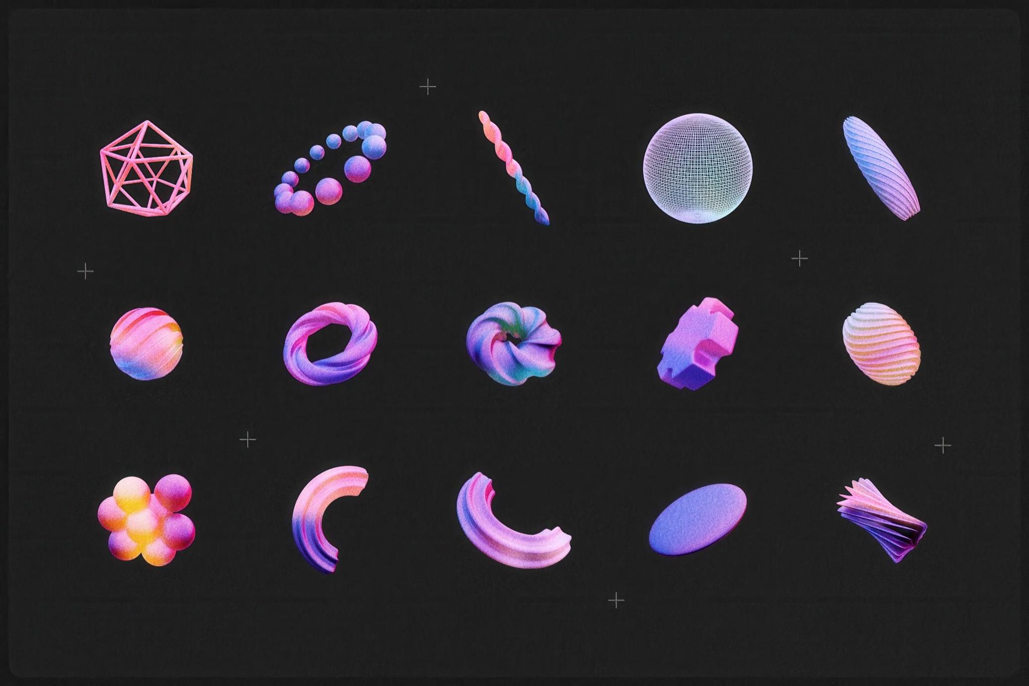 Y2K 3D Geometric Shapes Collection