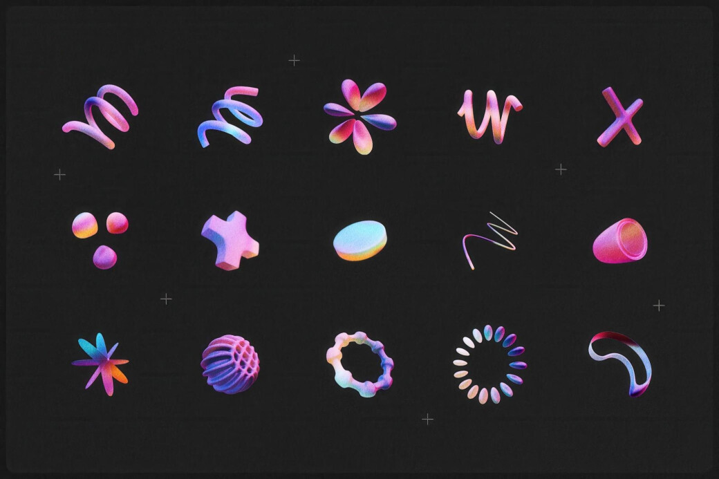 Y2K 3D Geometric Shapes Collection