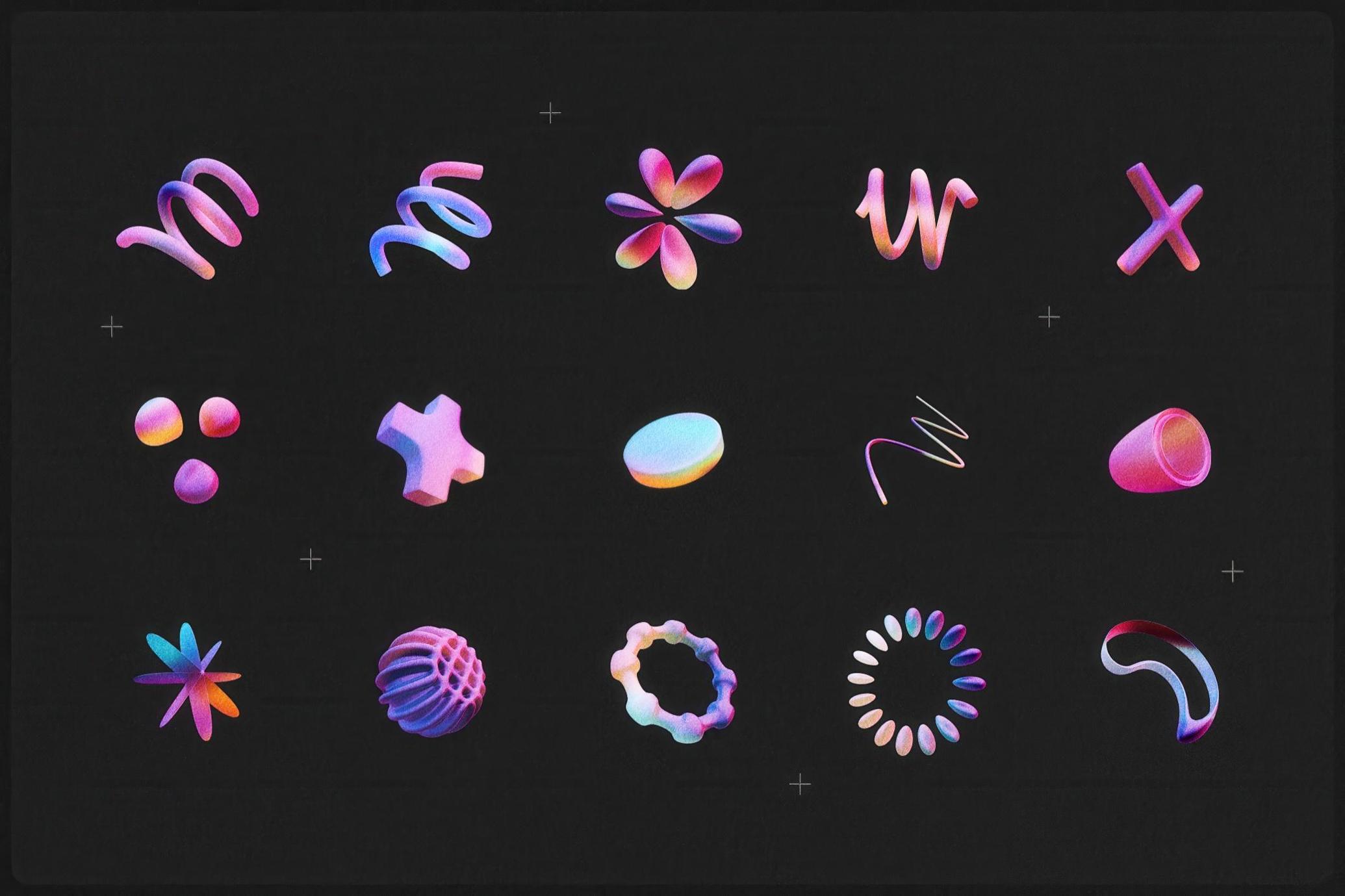 Y2K 3D Geometric Shapes Collection
