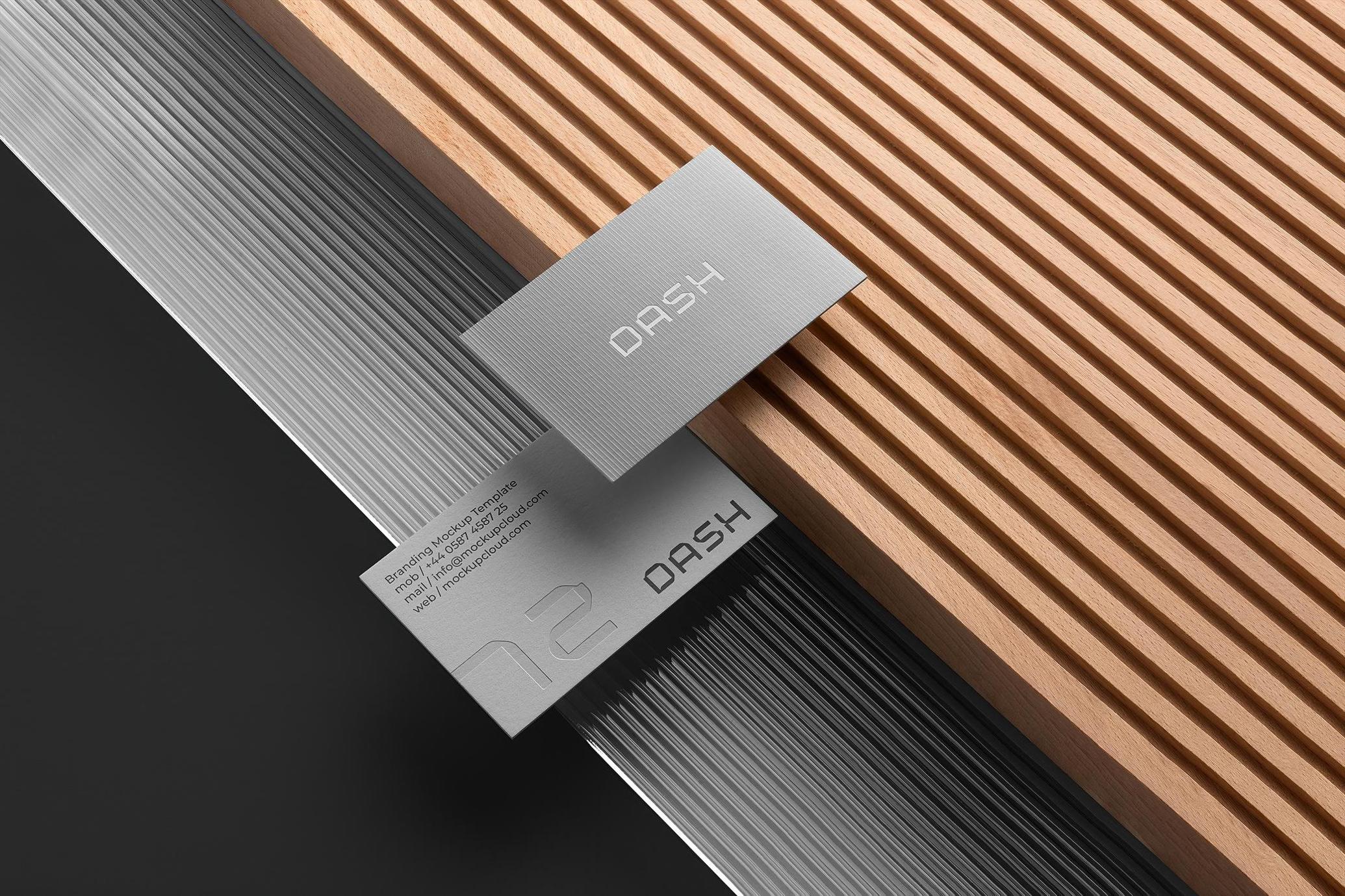 Ribbed Glass & Wood Business Card Mockup