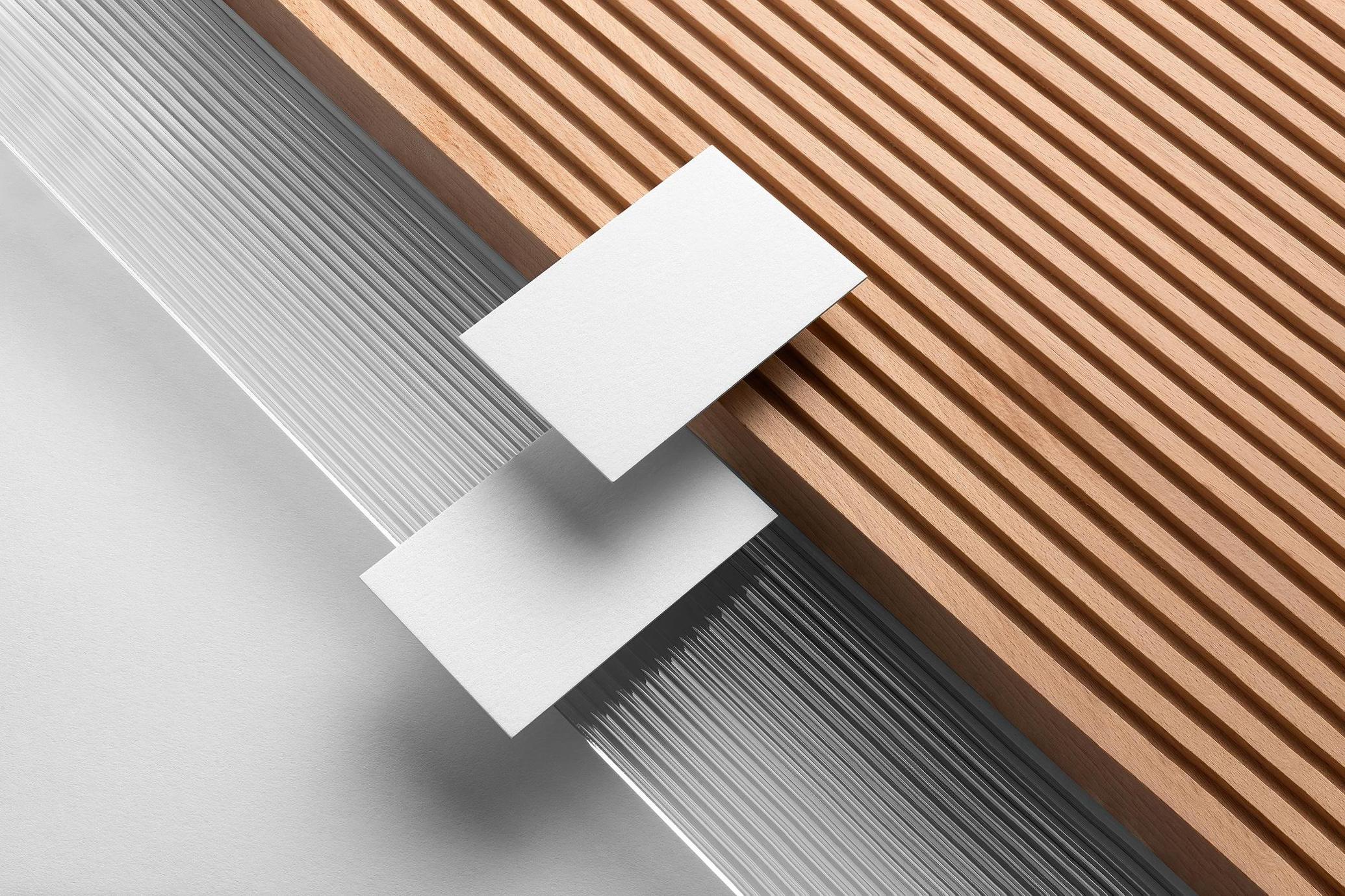 Ribbed Glass & Wood Business Card Mockup