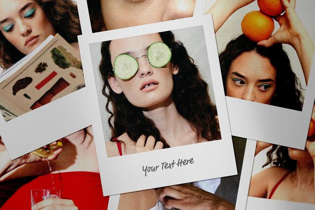 Scattered Polaroid Cards Mockup