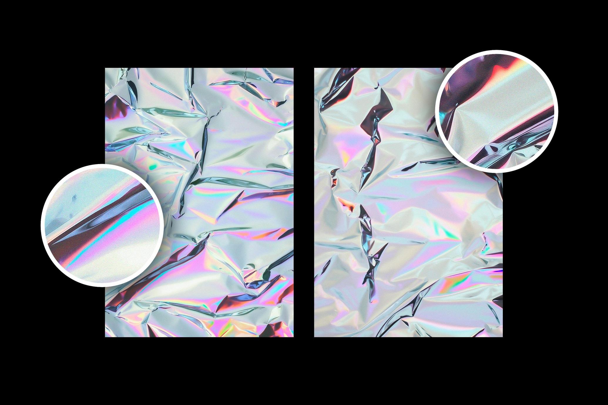 Crumpled Iridescent Holographic Foil Textures