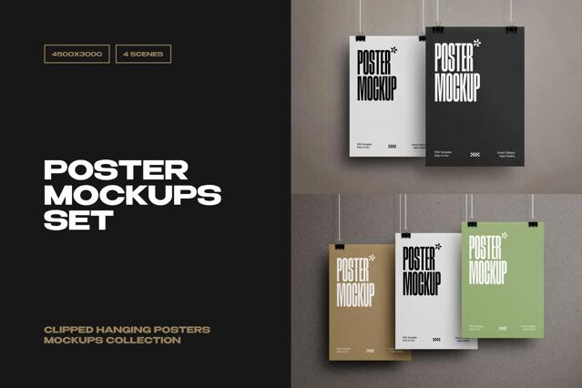 Clipped Poster Mockups Set