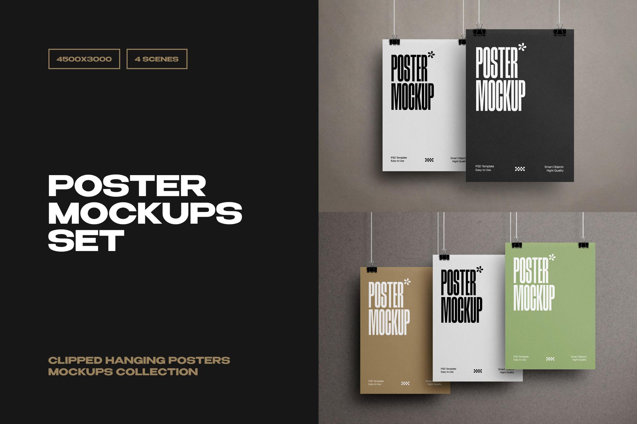 Clipped Poster Mockups Set