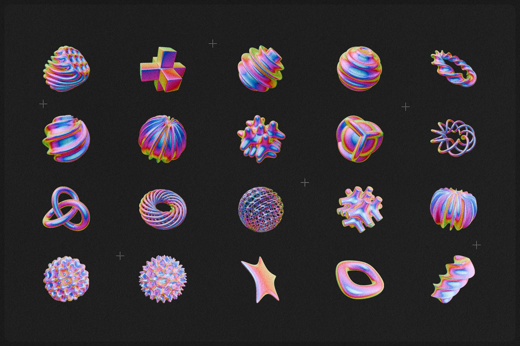 Iridescent & Thermal Geometric 3D Shapes