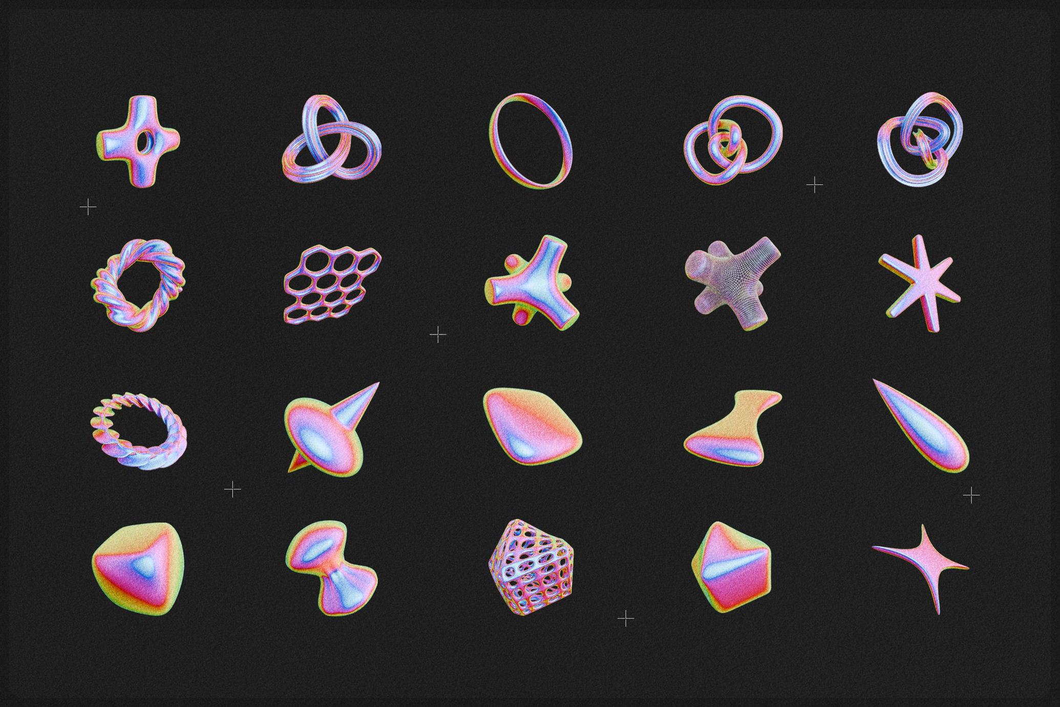 Iridescent & Thermal Geometric 3D Shapes