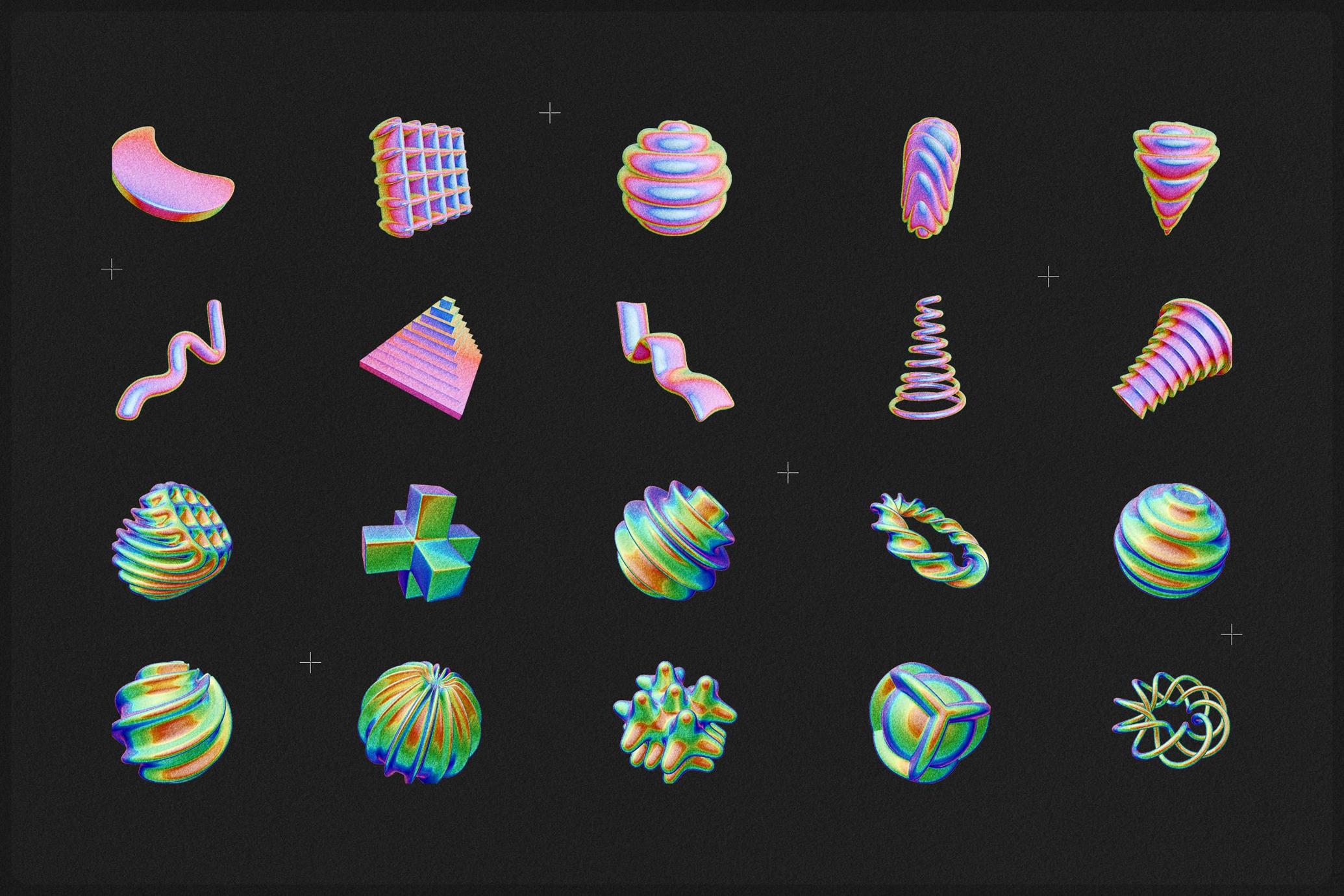 Iridescent & Thermal Geometric 3D Shapes