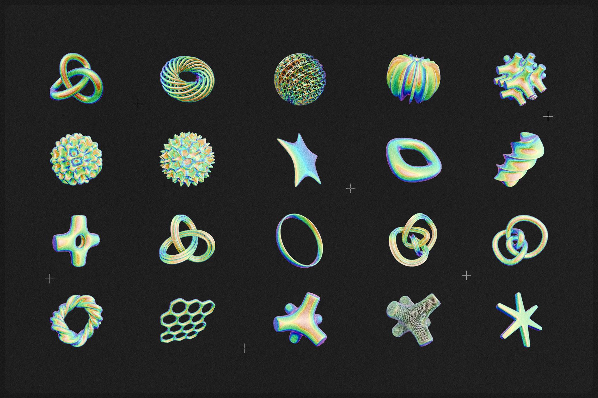 Iridescent & Thermal Geometric 3D Shapes
