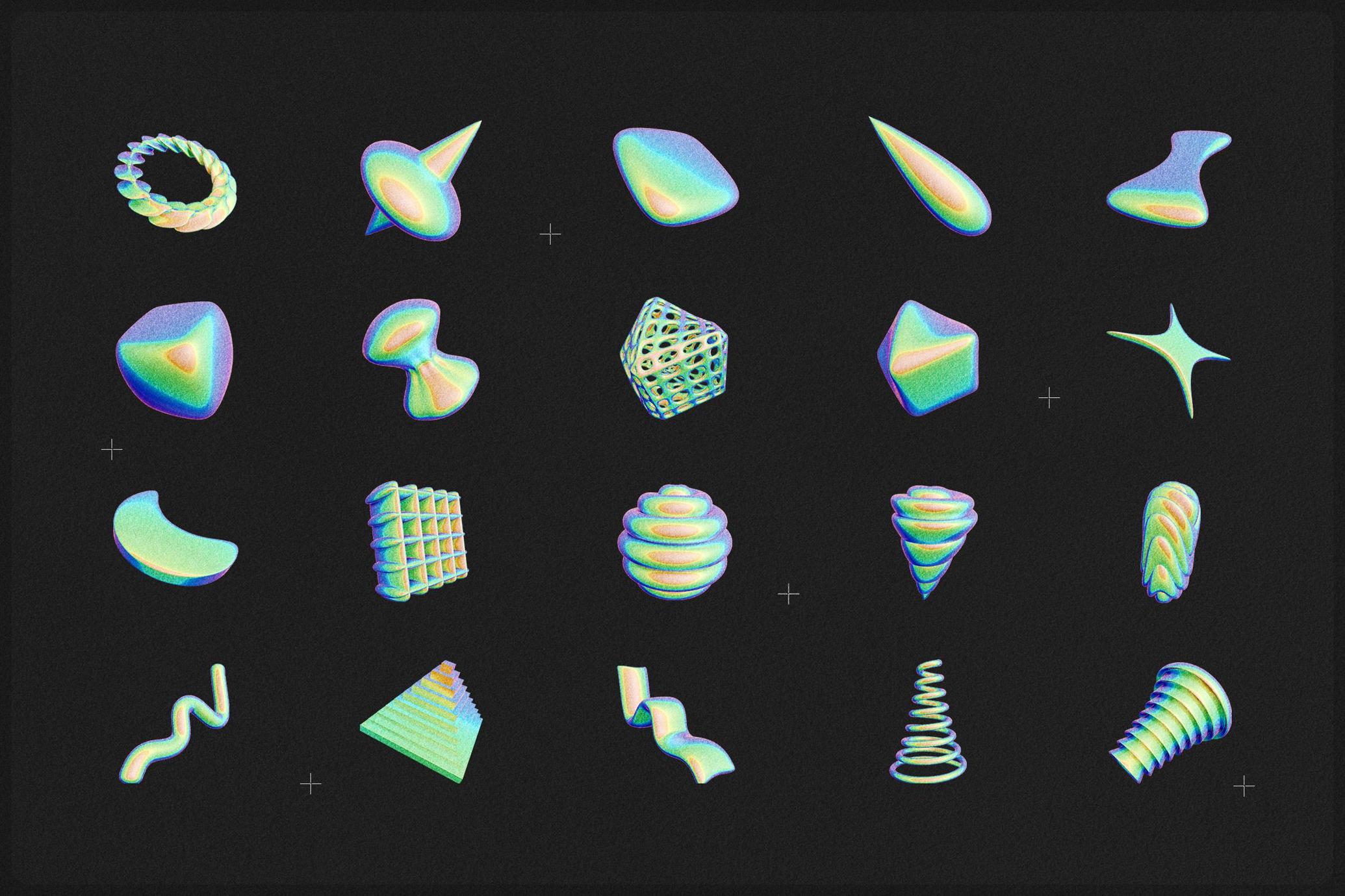 Iridescent & Thermal Geometric 3D Shapes