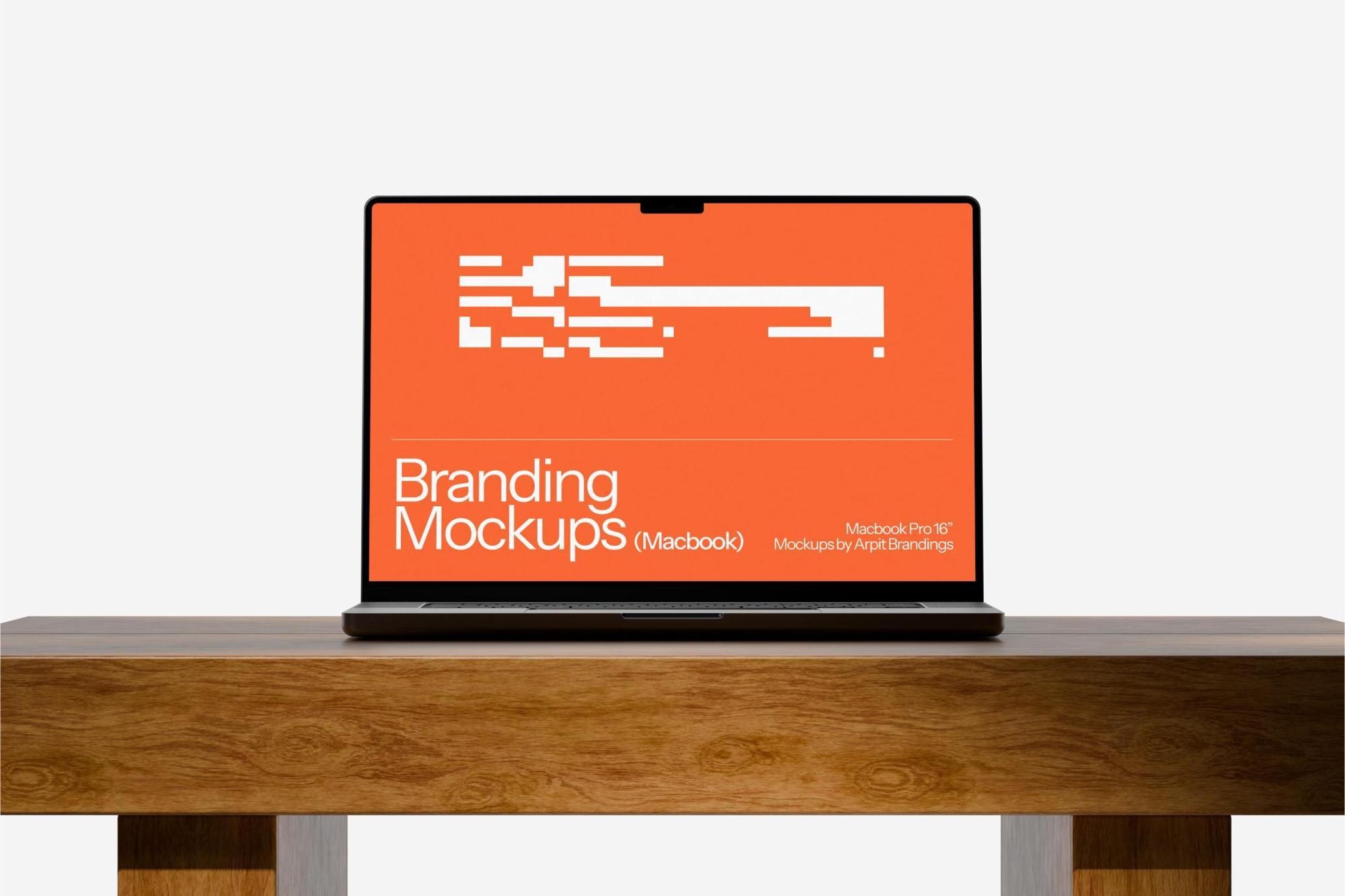 MacBook Pro on Oak Table Mockup