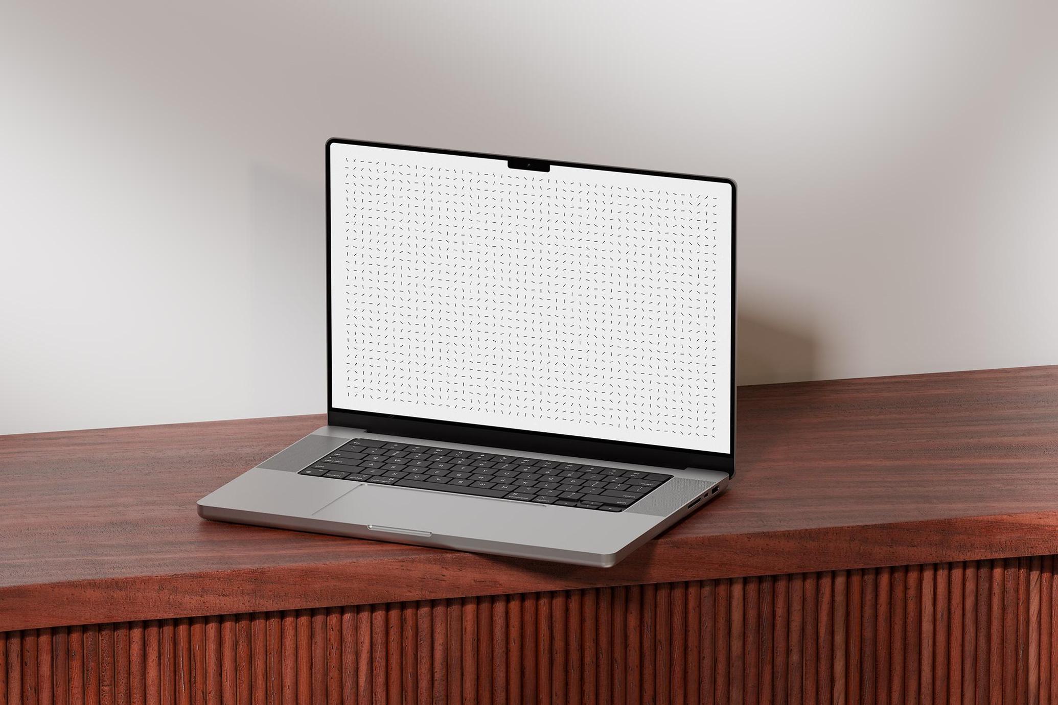 MacBook Pro on Wooden Cabinet Mockup