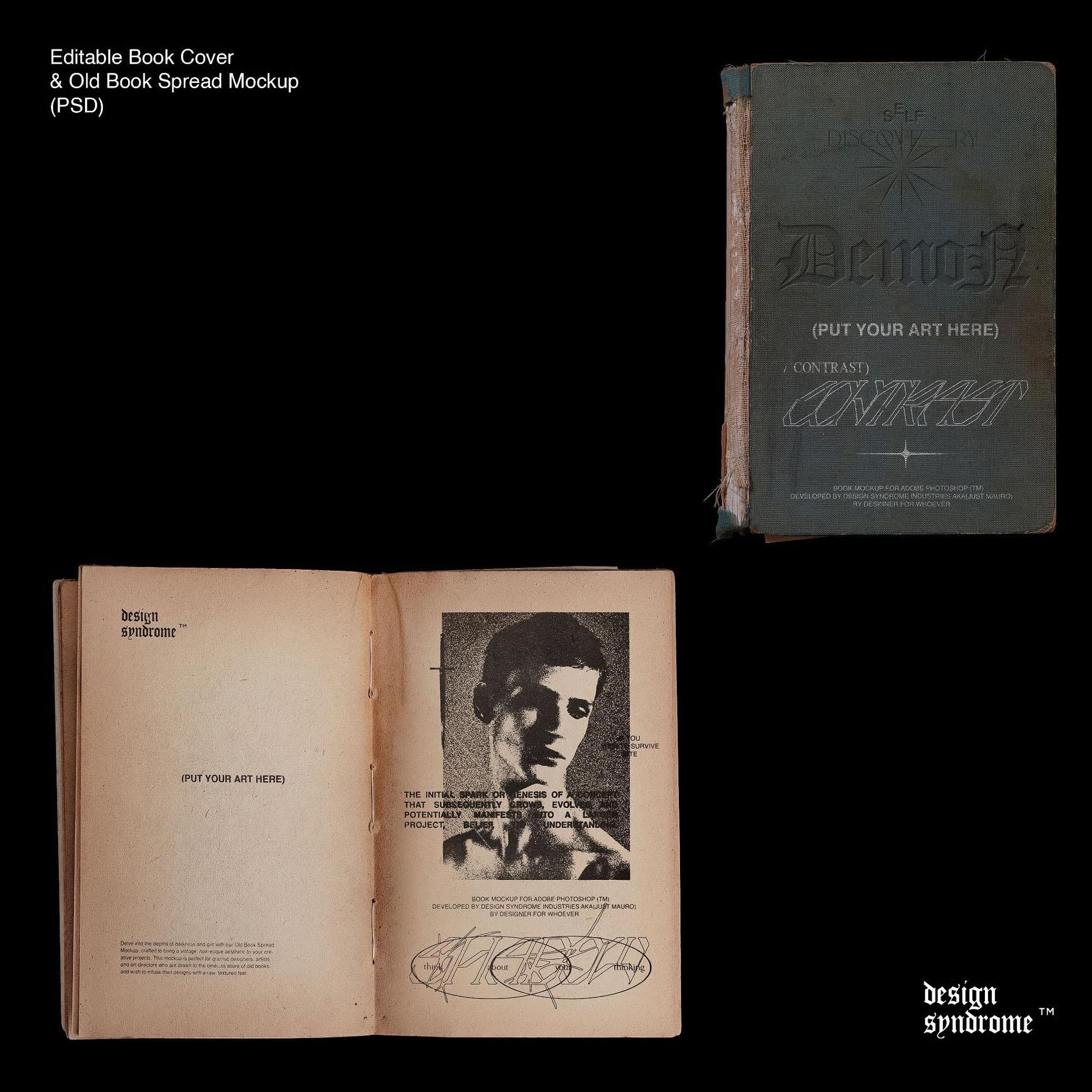 Ancient Book Cover & Spread Mockup