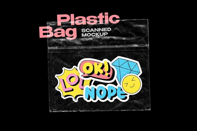 Plastic Bag with Stickers Mockup