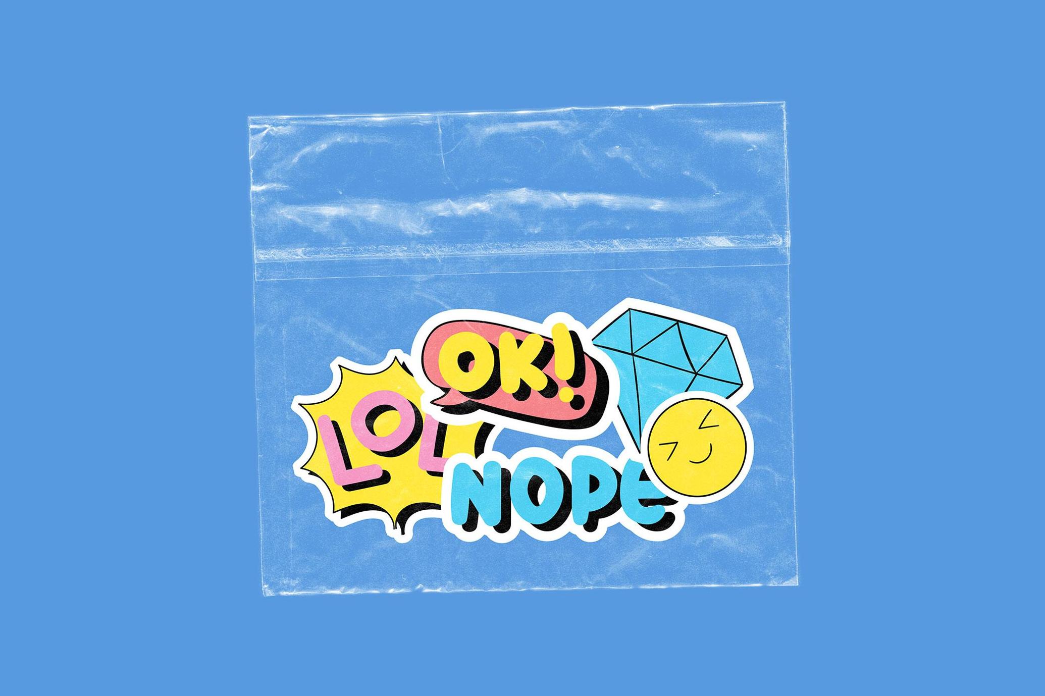 Plastic Bag with Stickers Mockup