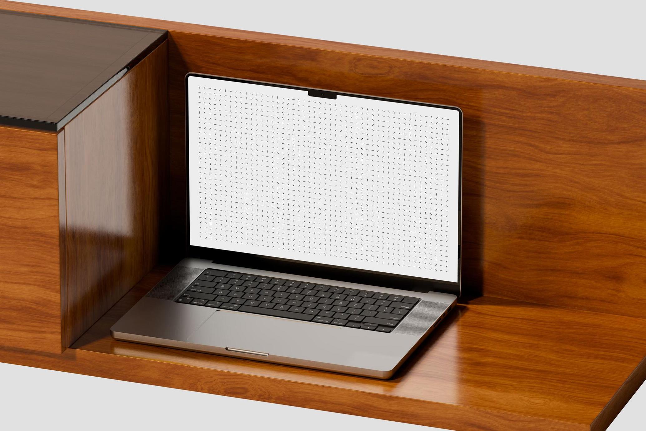 MacBook Pro Mockup on Wooden Cabinet