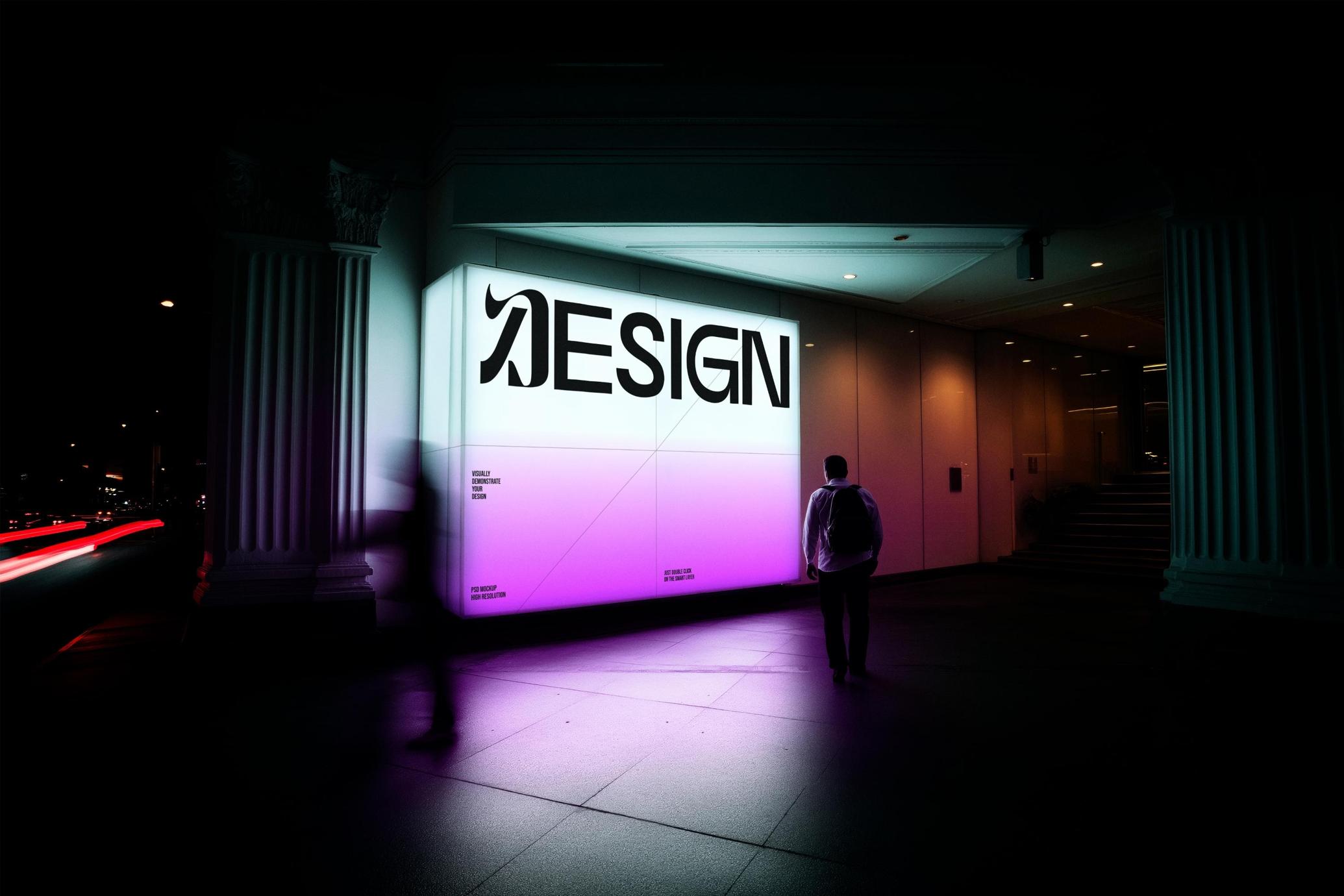 Outdoor Lightbox Billboard Mockup at Night