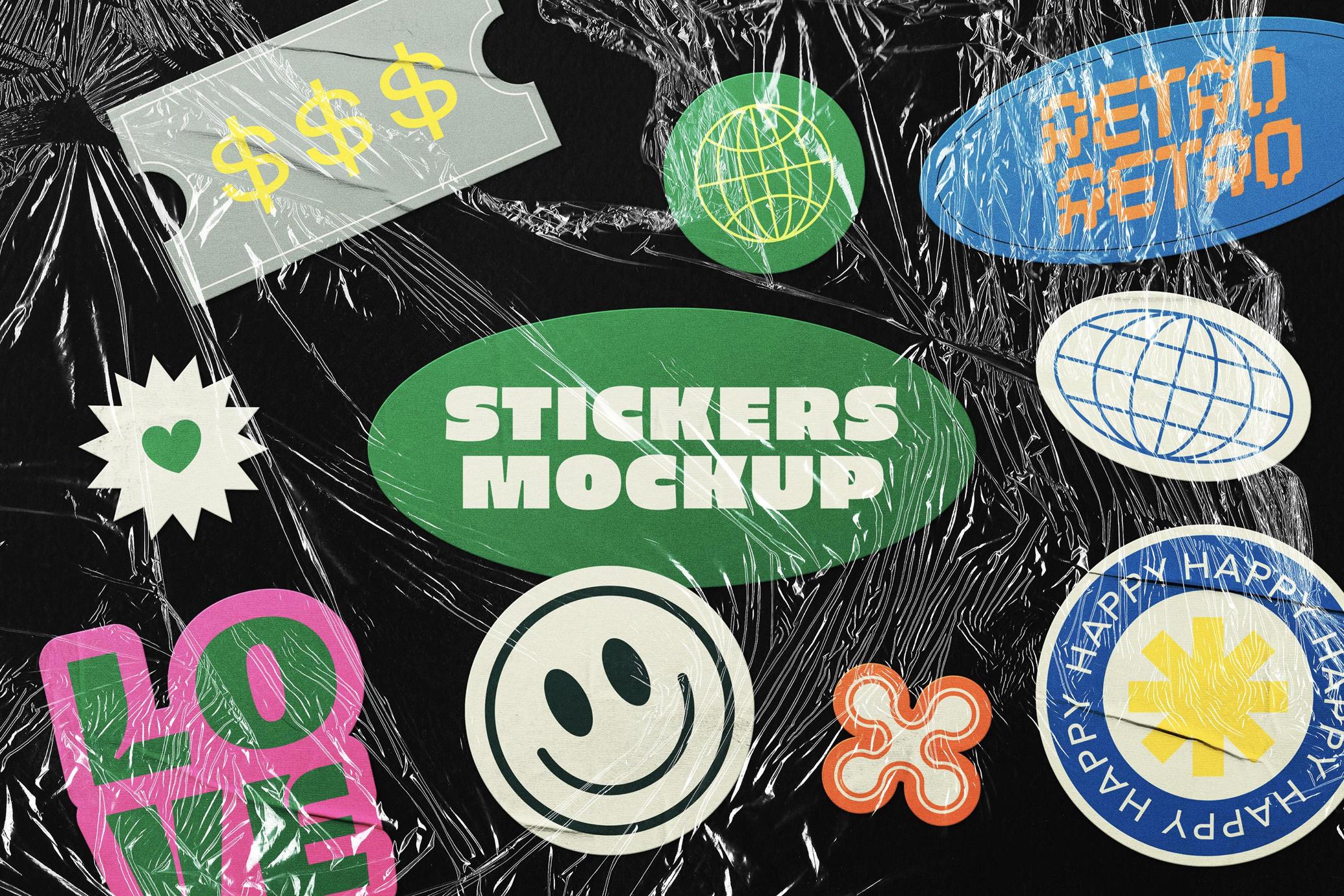 Wrinkled Plastic Stickers Mockup