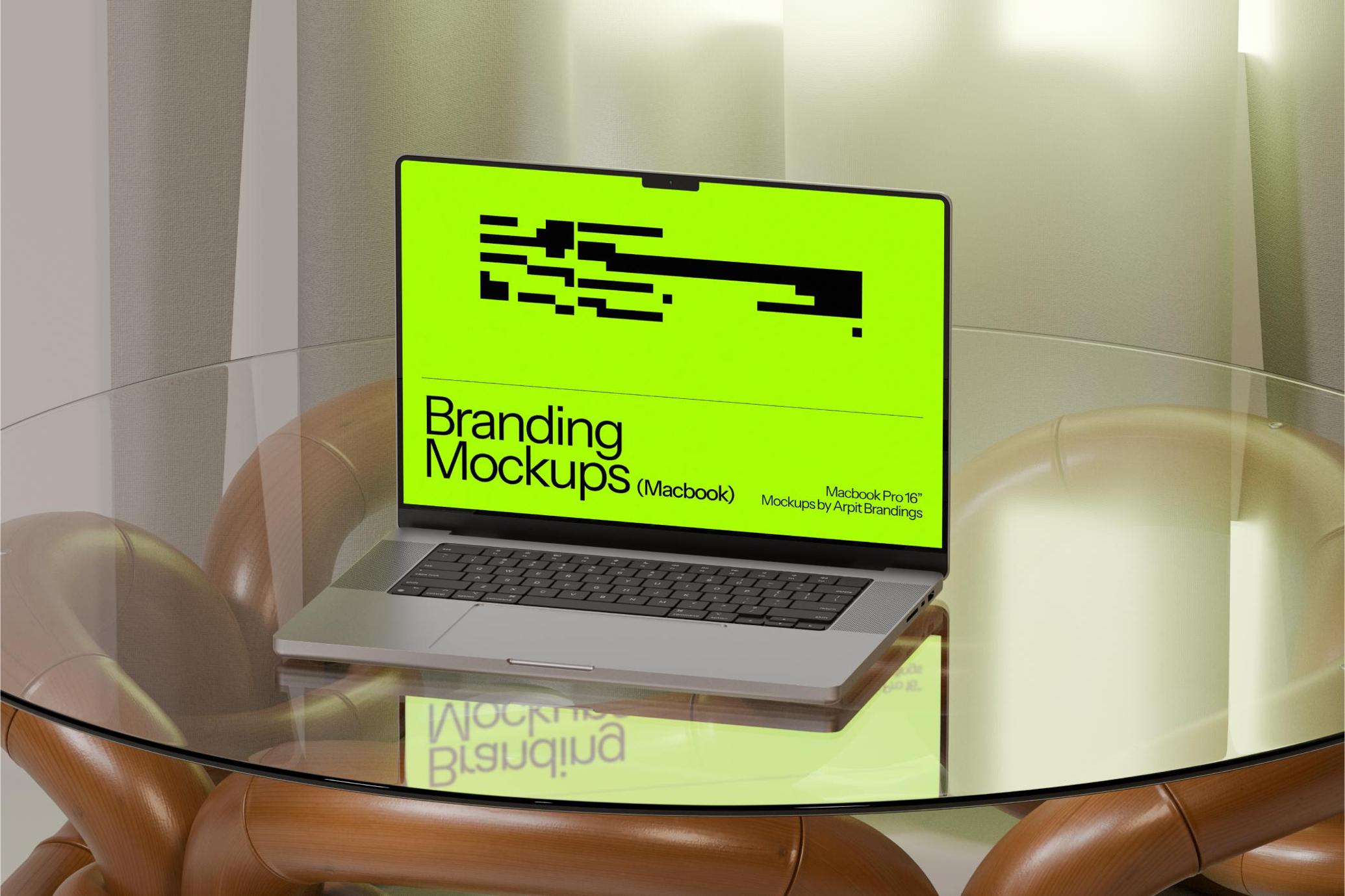 MacBook Pro Mockup on Glass Table