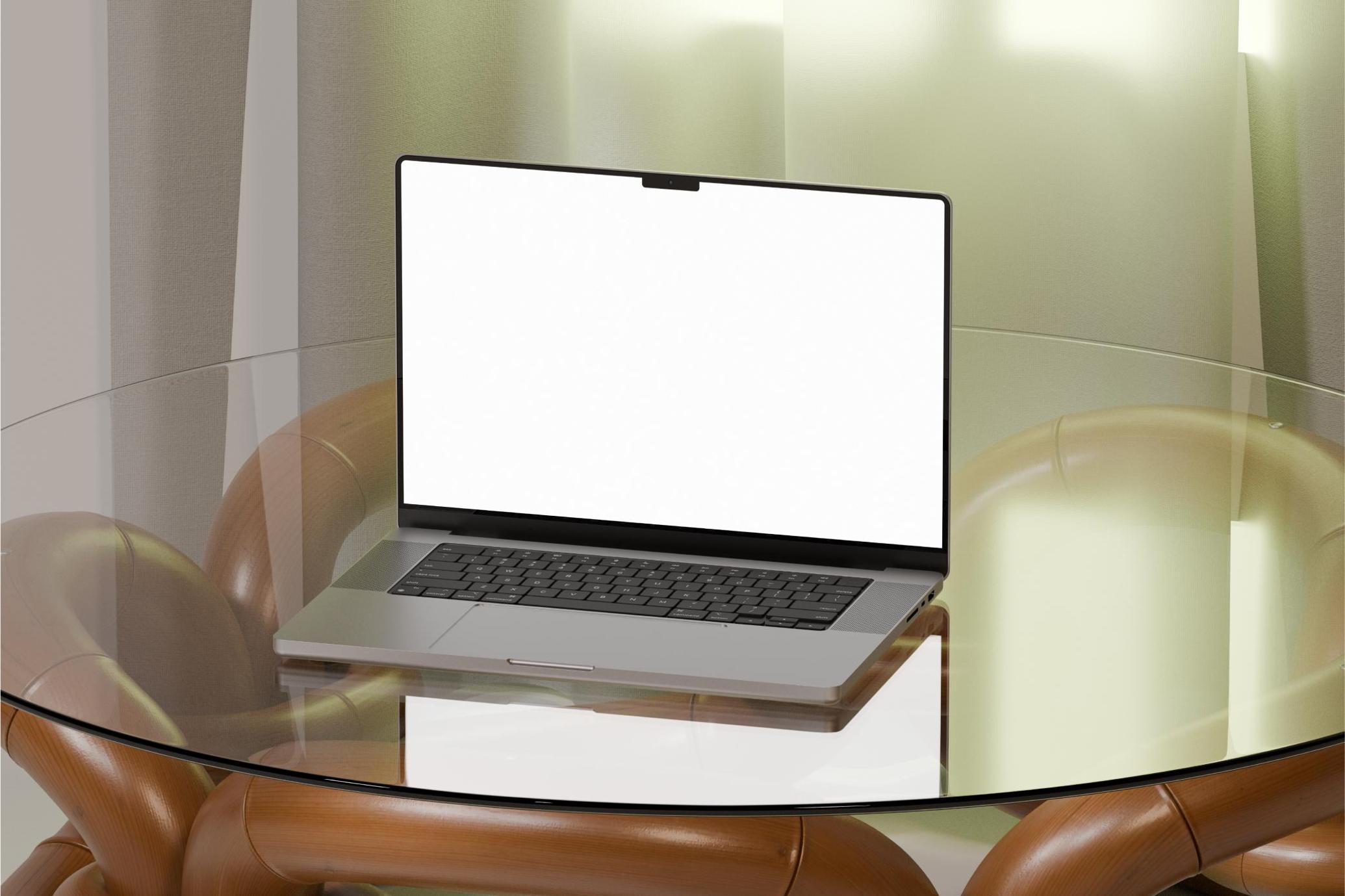 MacBook Pro Mockup on Glass Table
