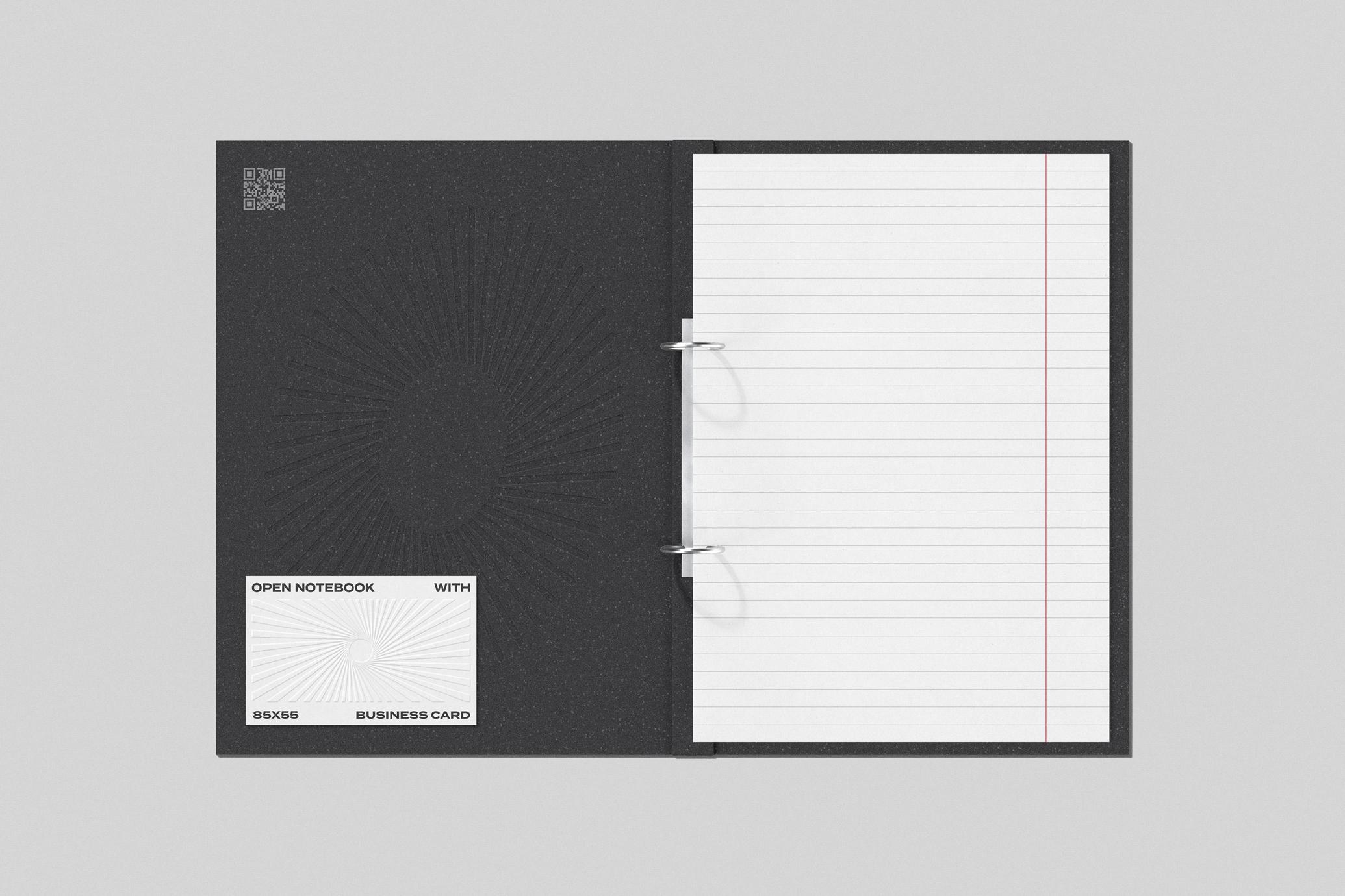 Open Notebook & Business Card Mockup