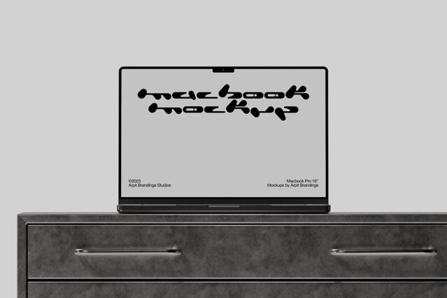 Macbook Mockup on Metal Cabinet