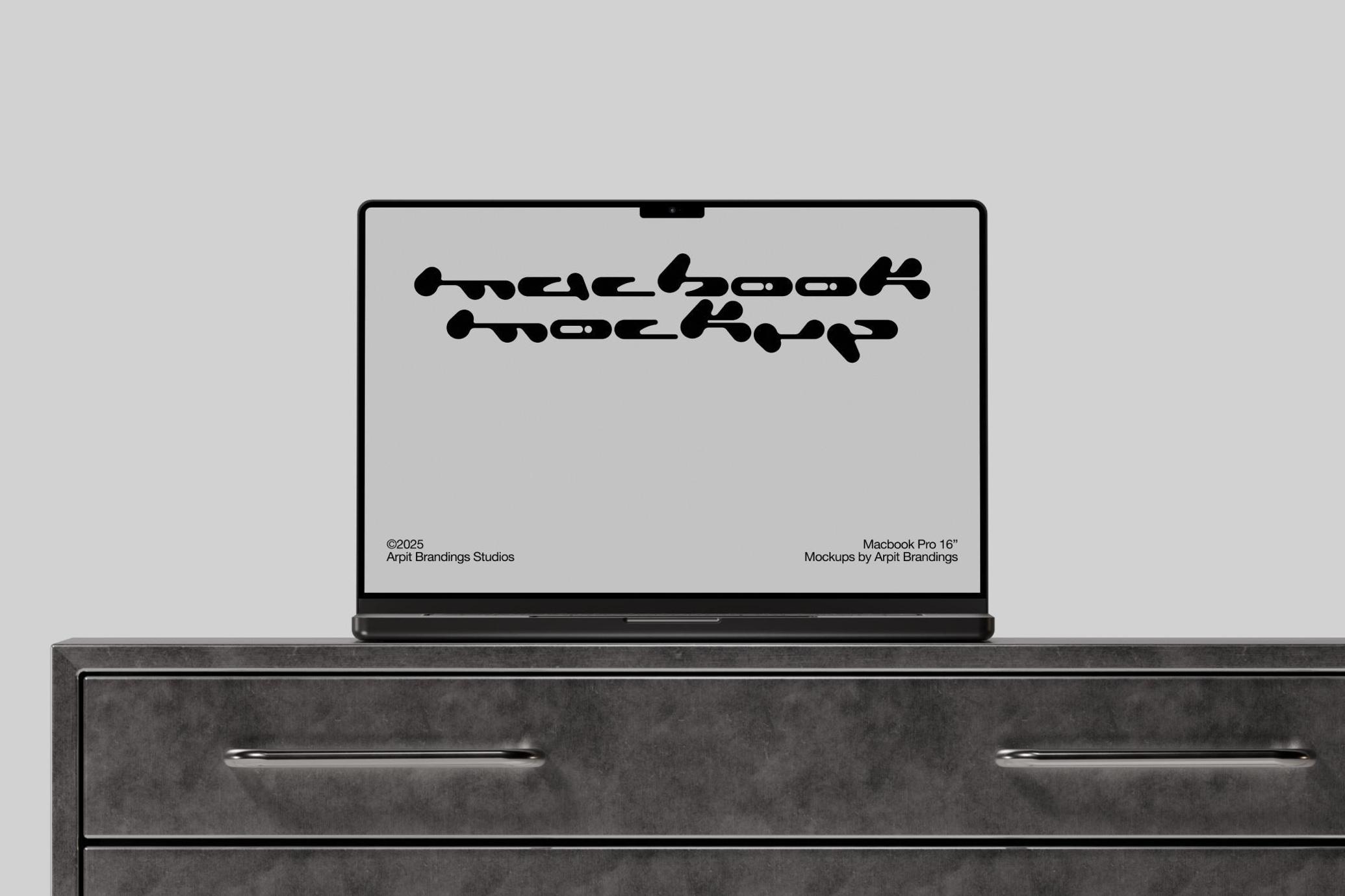 Macbook Mockup on Metal Cabinet