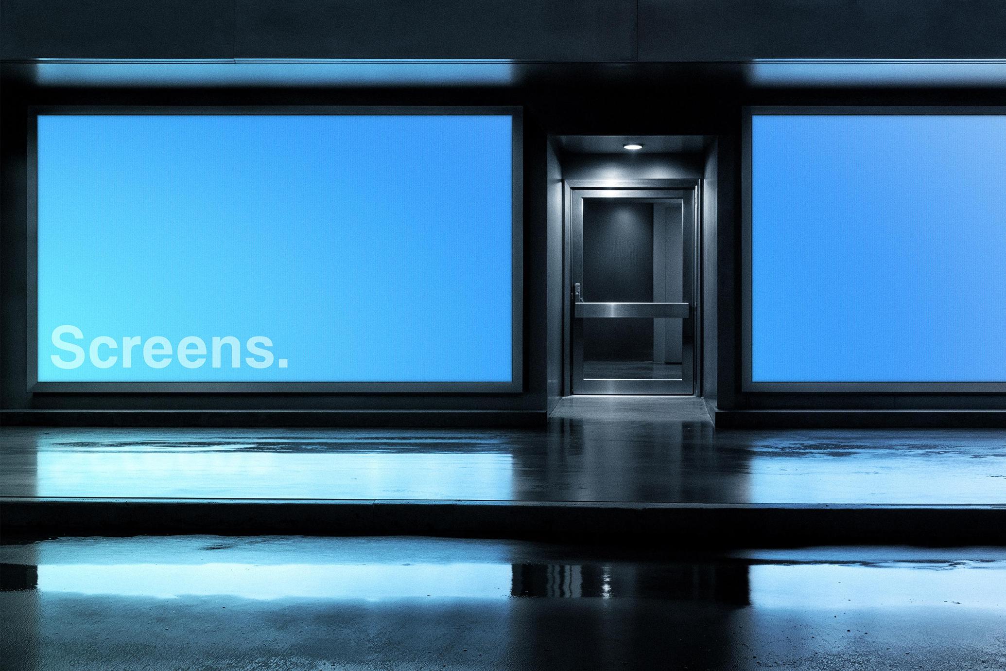 Glowing Storefront Screens Scene