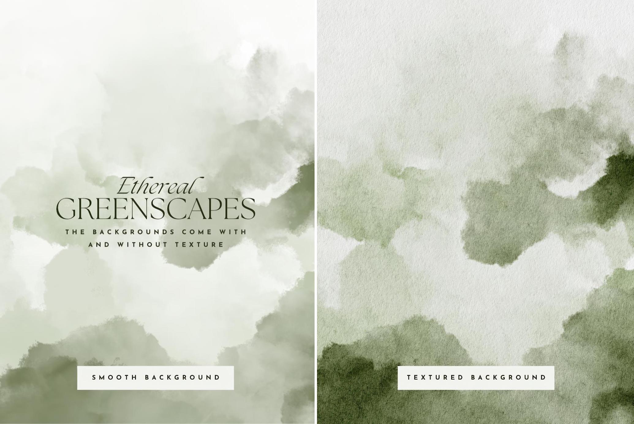 Ethereal Greenscapes: Watercolor Backgrounds