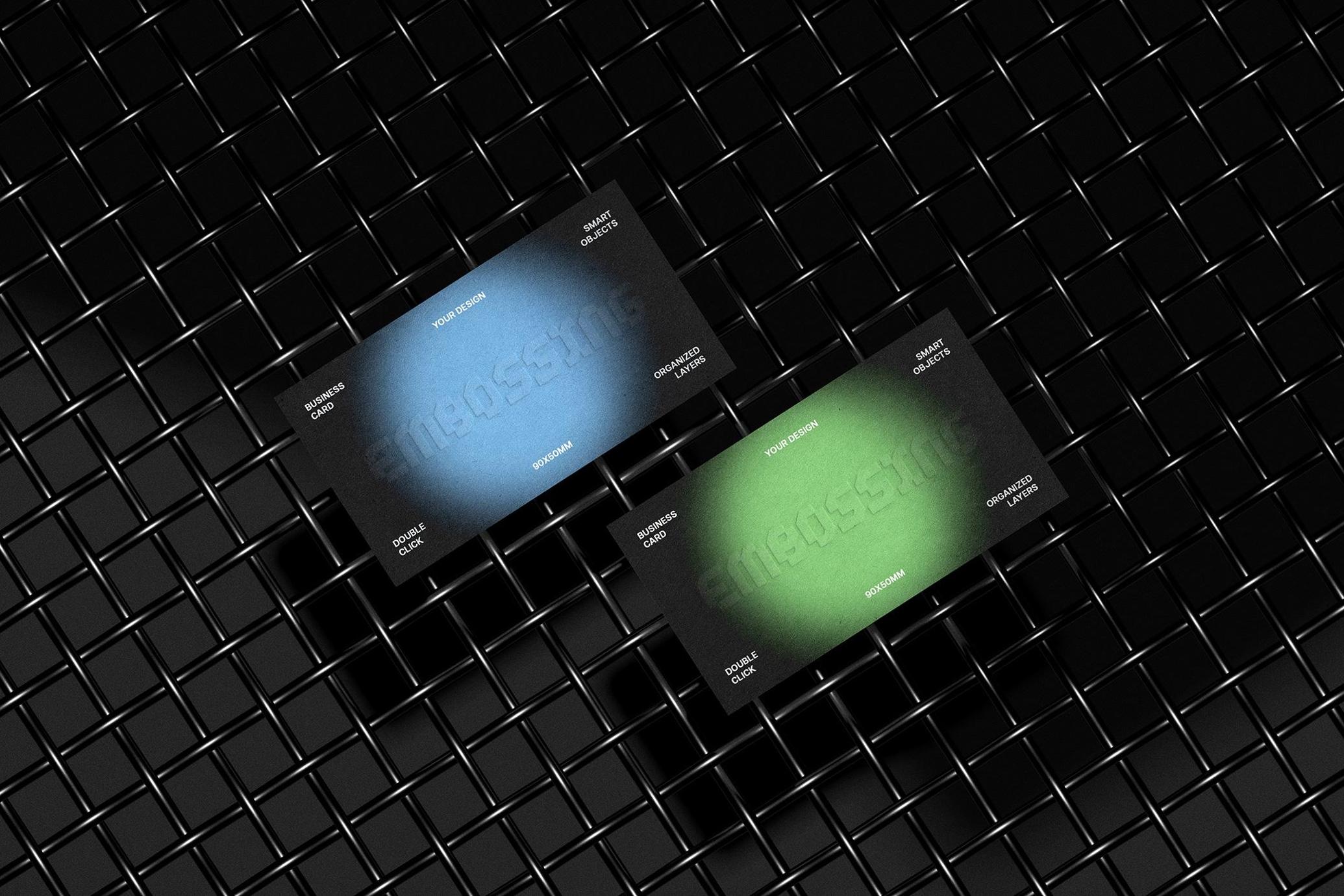 Double 90x50mm Business Cards Mockup