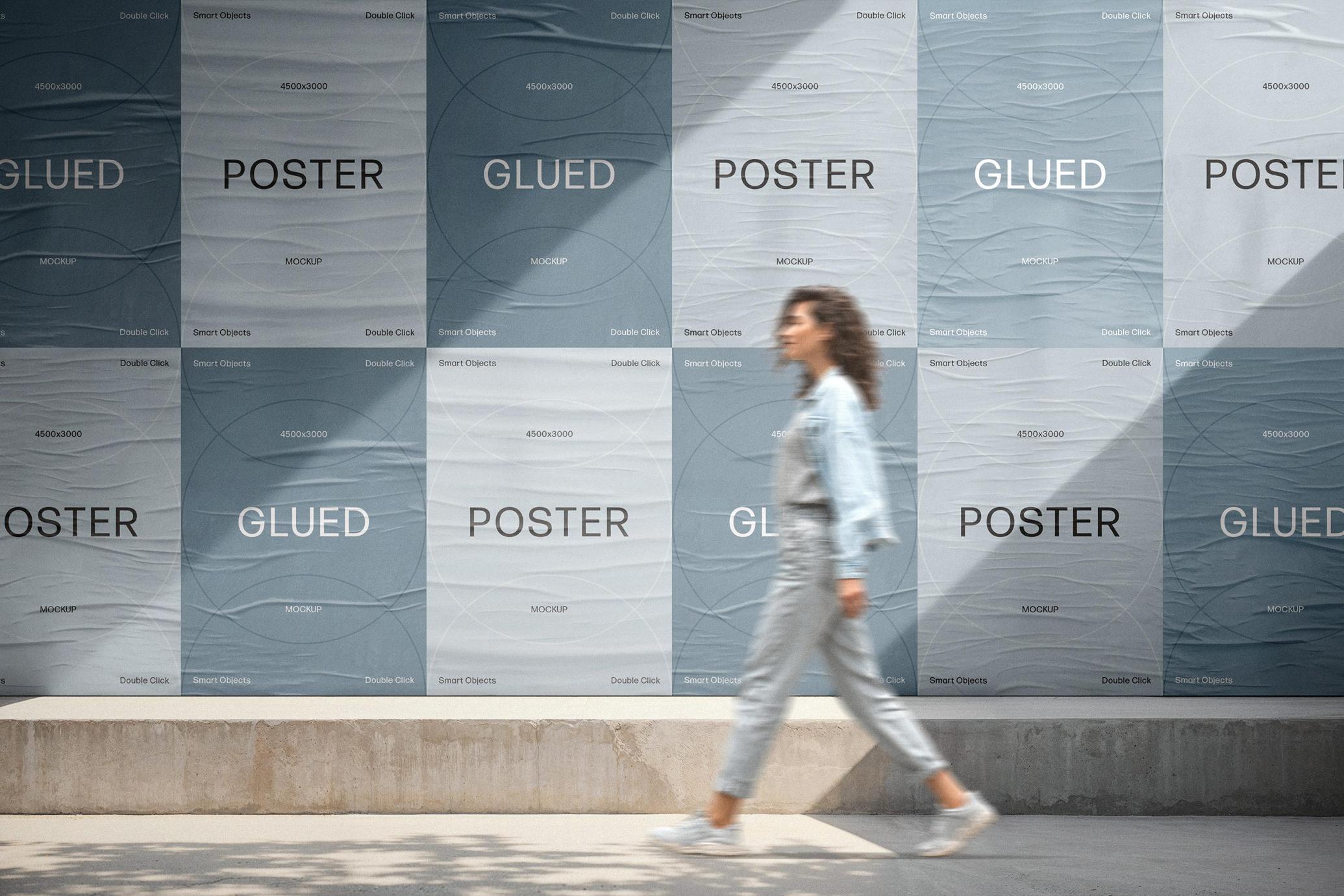 A4 Glued Posters Wall Mockup