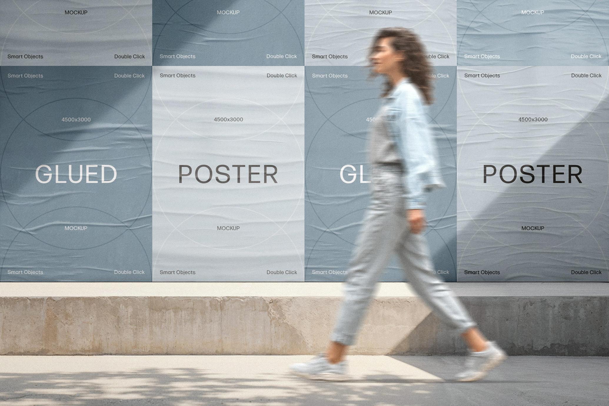 A4 Glued Posters Wall Mockup