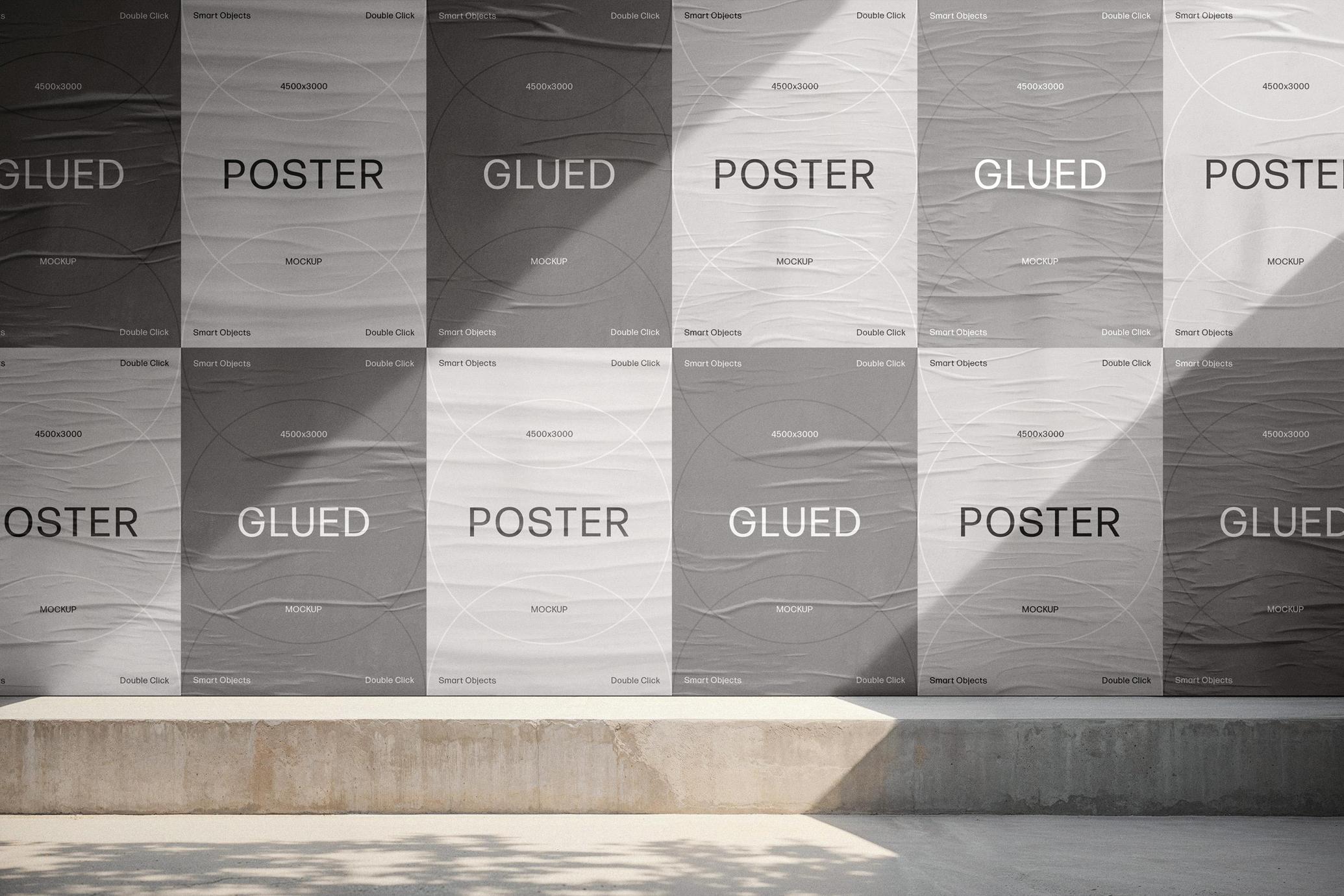 A4 Glued Posters Wall Mockup