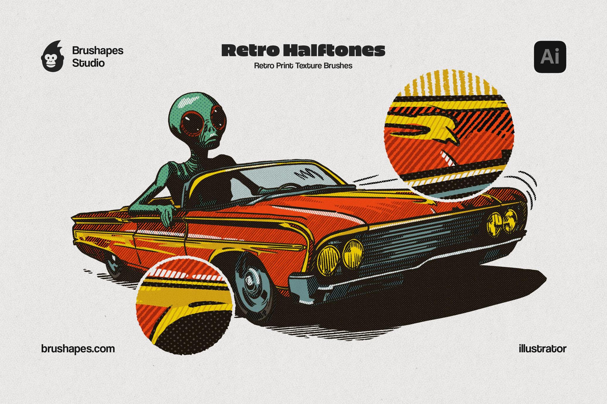 Retro Halftone Illustrator Brushes