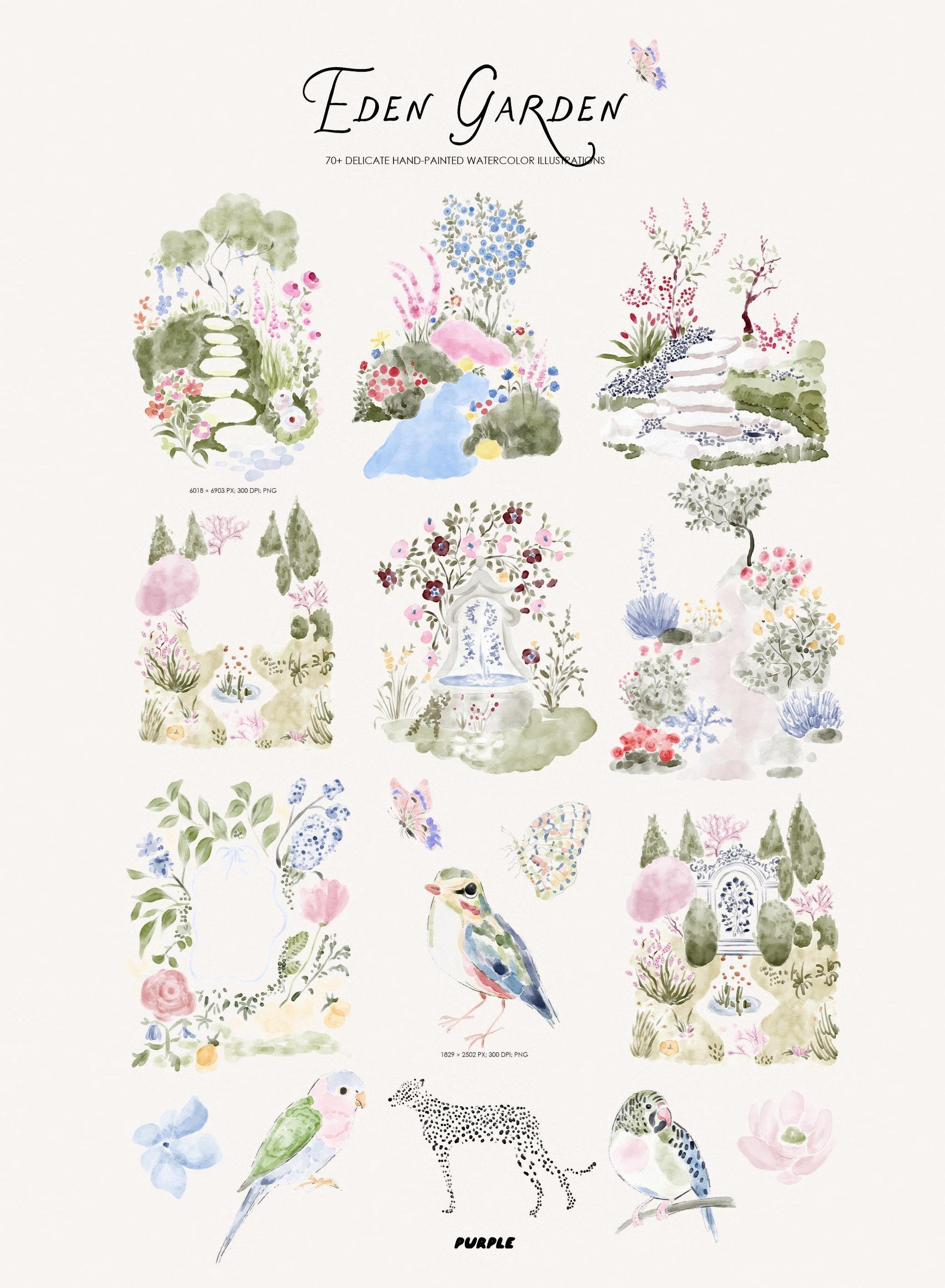 Eden Garden: Watercolor Clipart