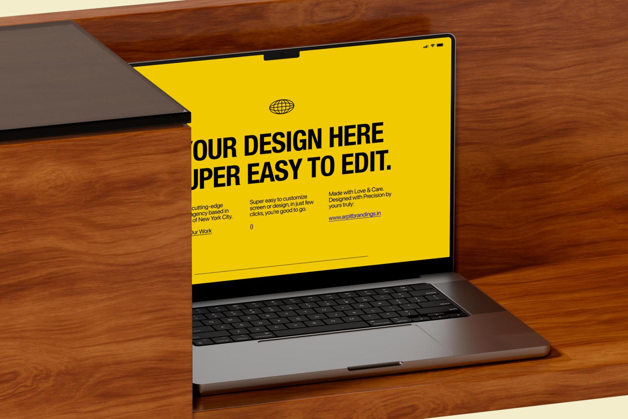 Animated MacBook Pro Mockup on Wooden Cabinet