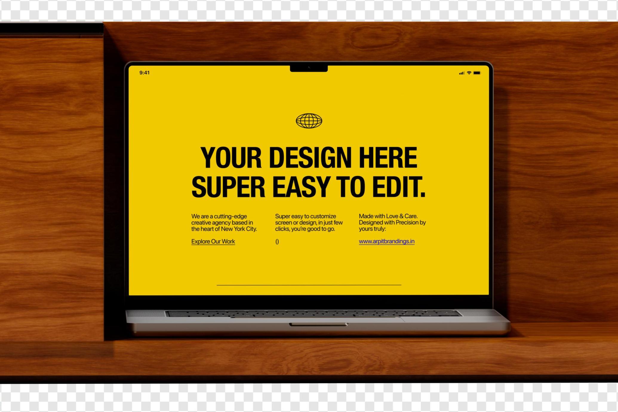 Animated MacBook Pro Mockup on Wooden Cabinet