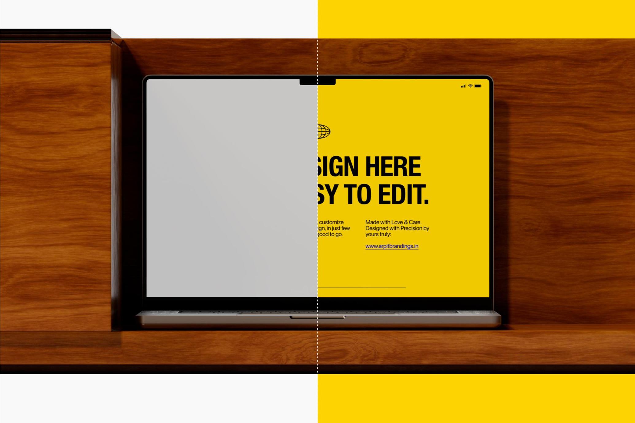 Animated MacBook Pro Mockup on Wooden Cabinet