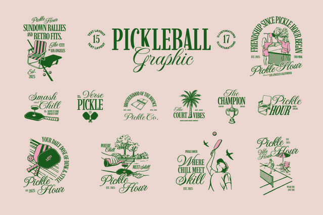 Retro Pickleball Vector Graphics Collection