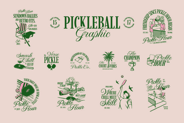 Retro Pickleball Vector Graphics Collection