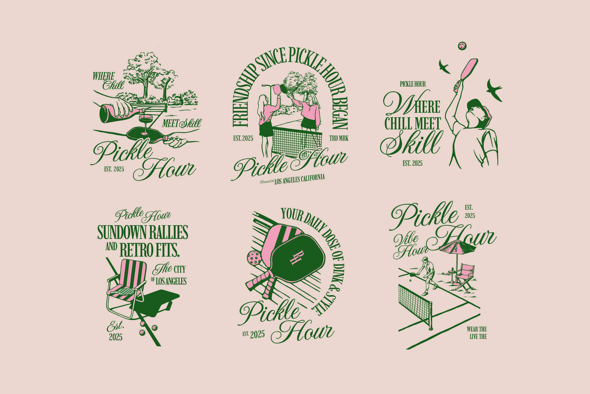 Retro Pickleball Vector Graphics Collection