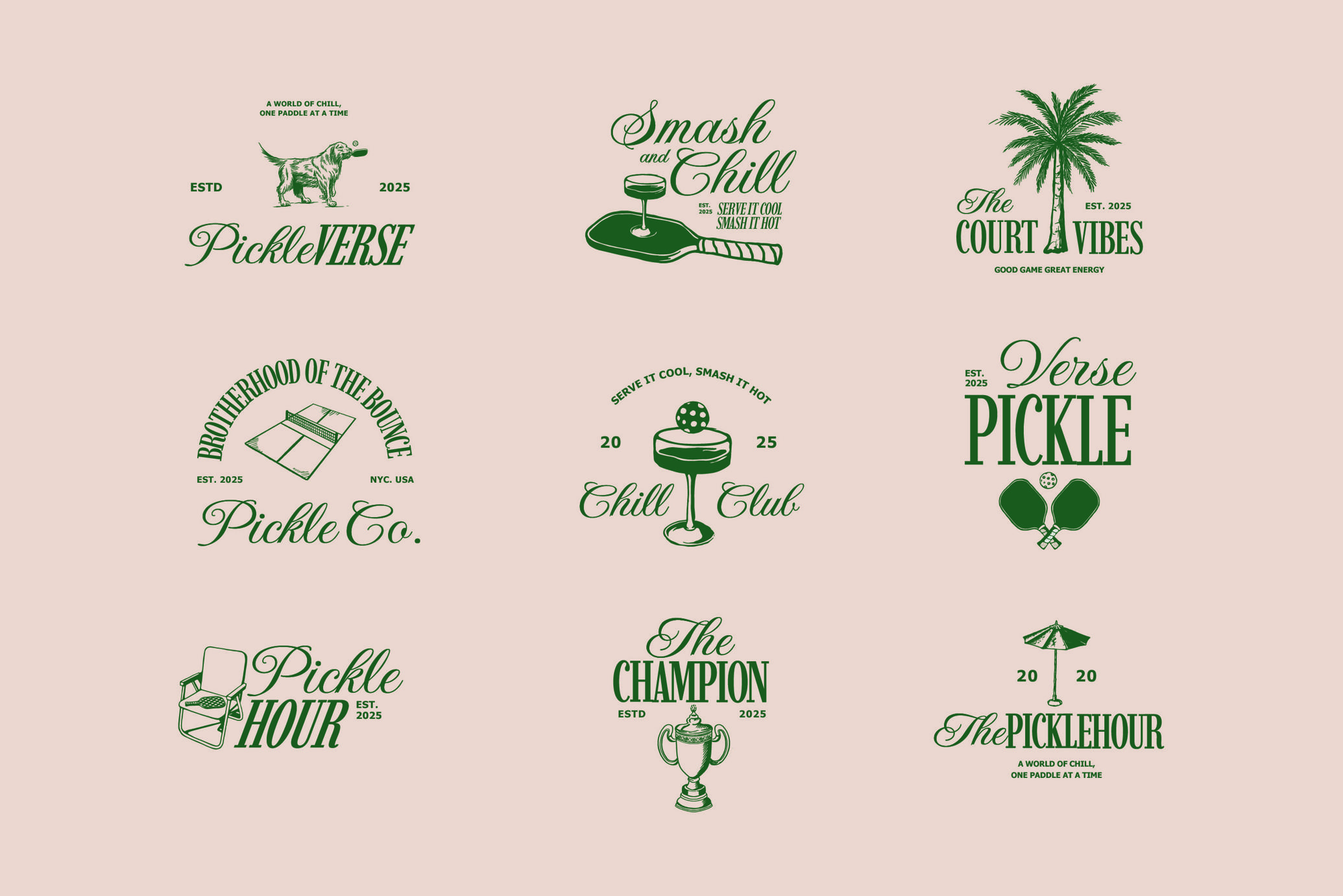 Retro Pickleball Vector Graphics Collection