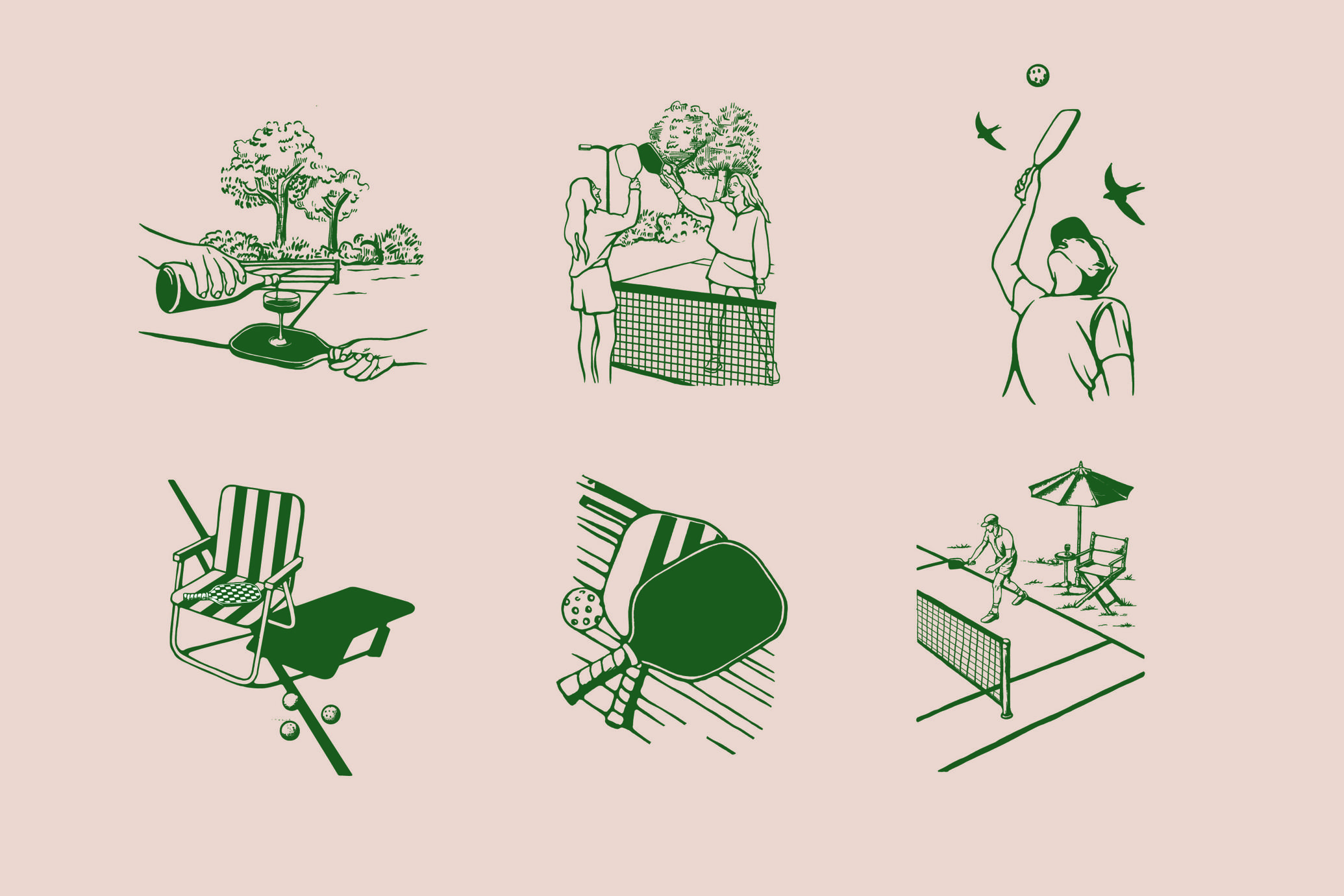 Retro Pickleball Vector Graphics Collection