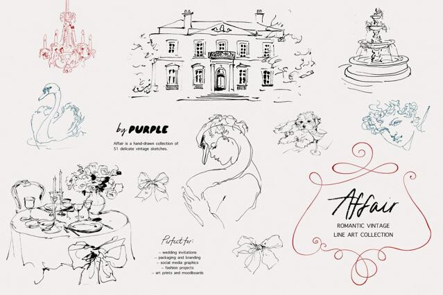 Affair: Romantic Vintage Line Art