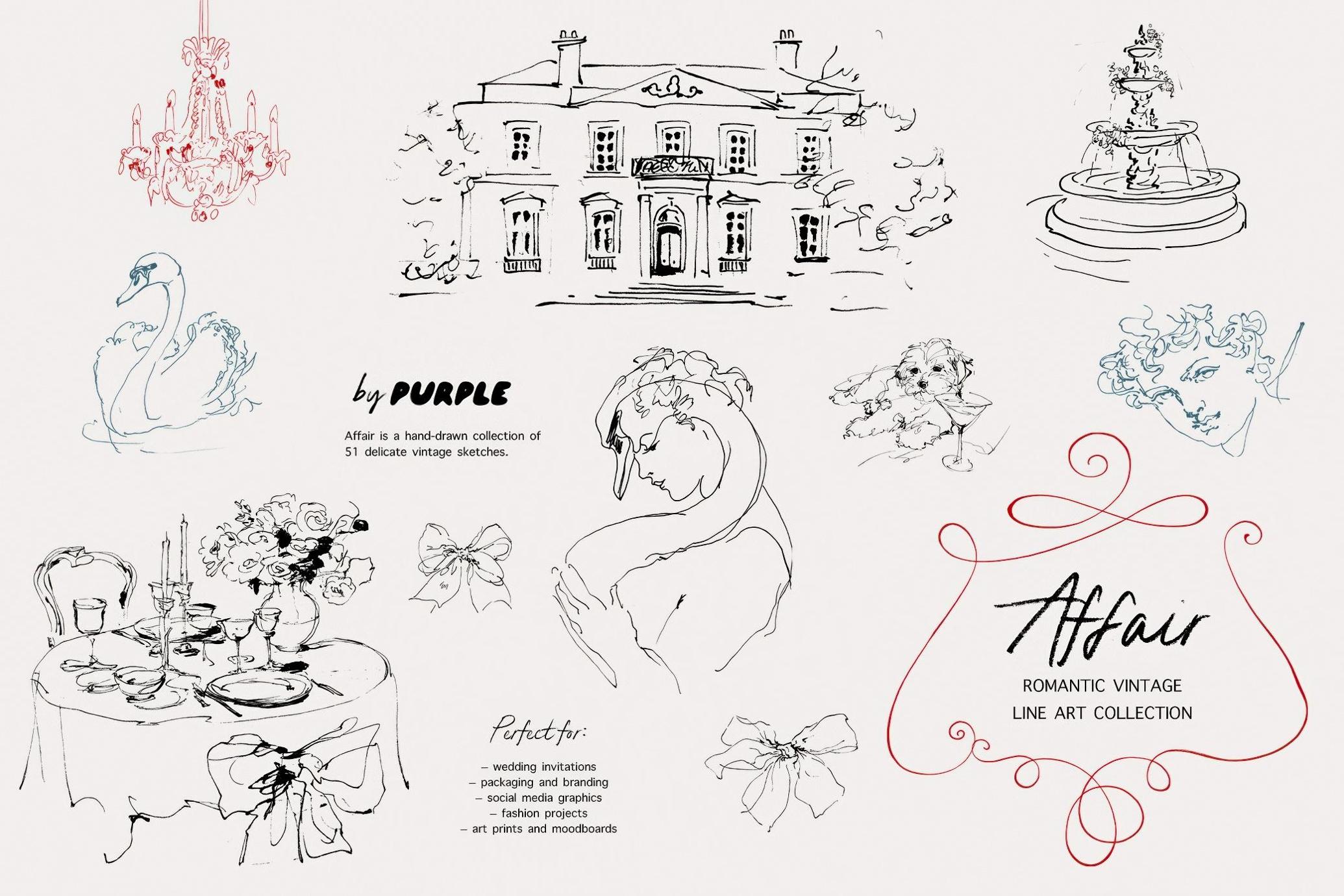 Affair: Romantic Vintage Line Art