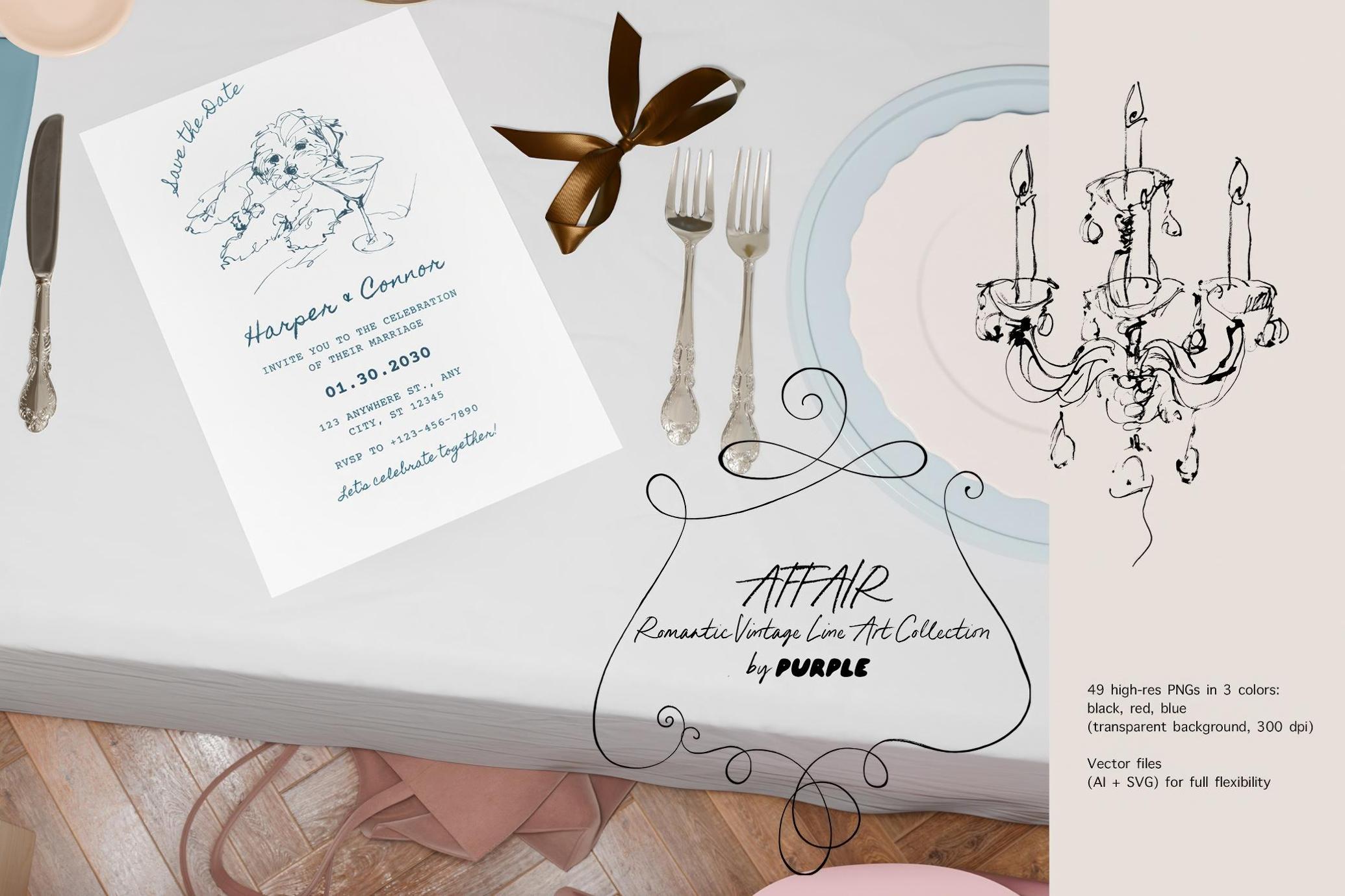 Affair: Romantic Vintage Line Art