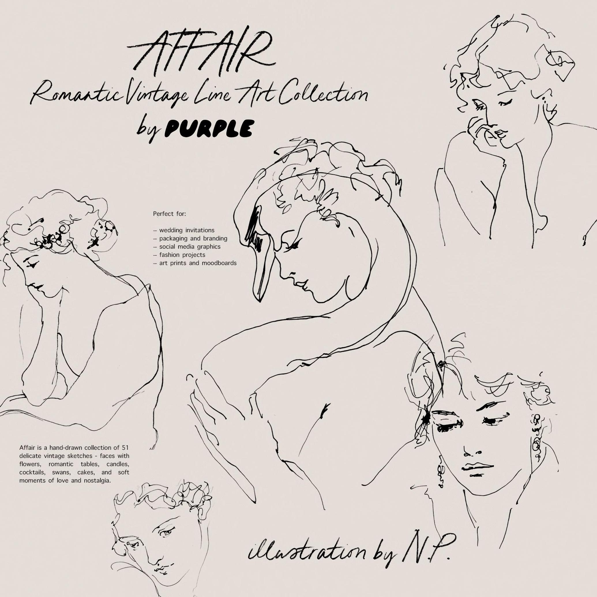 Affair: Romantic Vintage Line Art