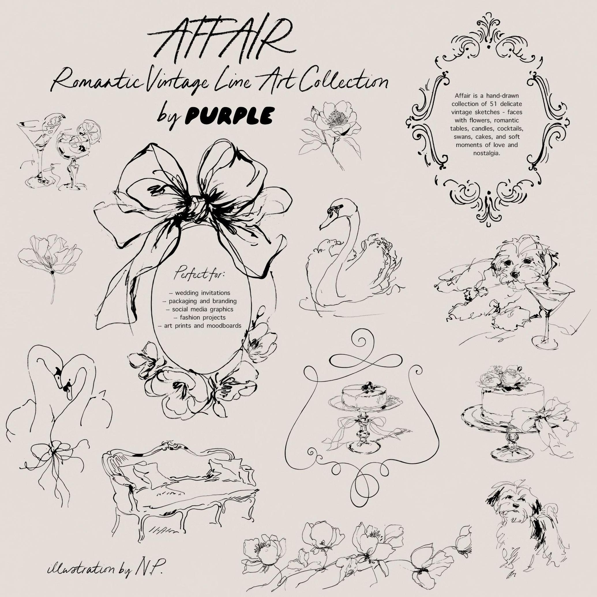 Affair: Romantic Vintage Line Art