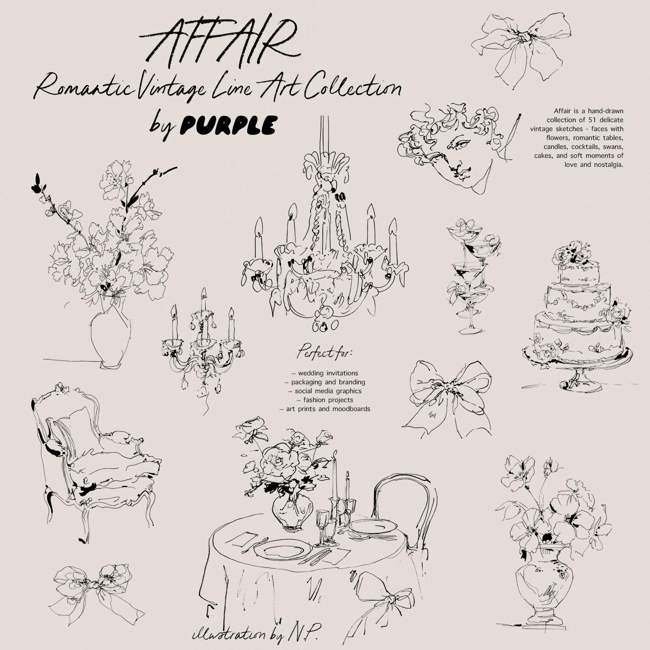 Affair: Romantic Vintage Line Art